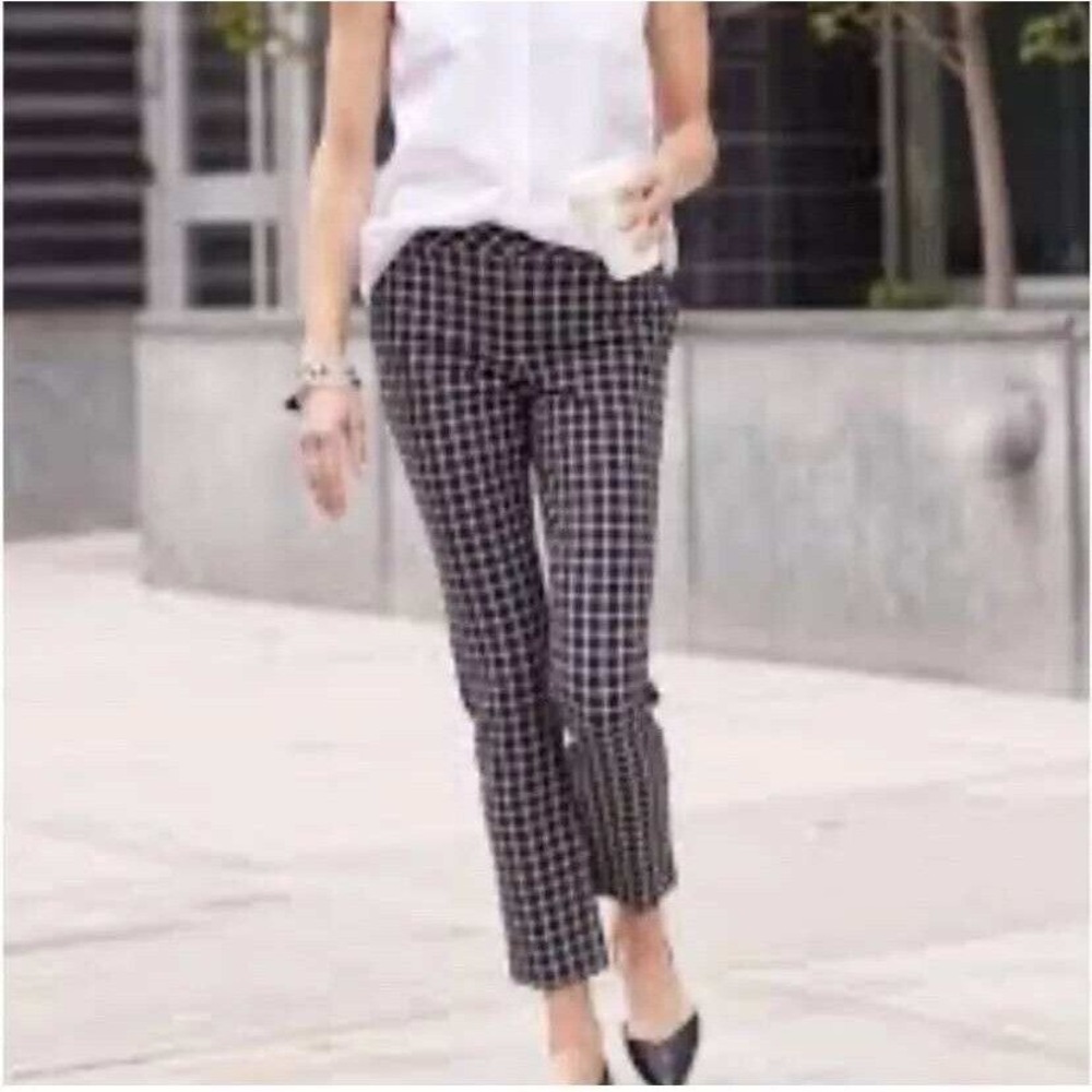 J Jill Women's Cropped Pants Premium Bi-Stretch Black/White Plaid Career Size 10